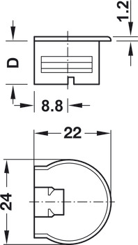 Verbindergehäuse, Häfele Rafix Tab 20, Kunststoff, mit Wulst