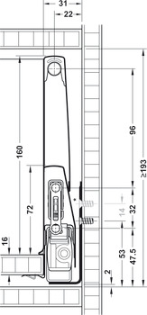 Frontauszug-Garnitur, Häfele Matrix Box P50, mit Seitenerhöhung, Zargenhöhe 92 mm, Tragkraft 50 kg