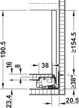 Frontauszugs-Garnitur, Legrabox pure, Zargenhöhe 177 mm, Systemhöhe C, mit Korpusschiene Tip-On