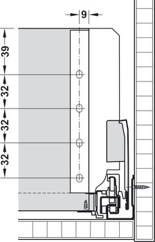 Frontauszug-Garnitur, Blum Tandembox antaro, mit Korpusschiene Blumotion / Tip-On Blumotion, Reling C, Systemhöhe M, Zargenhöhe 83 mm