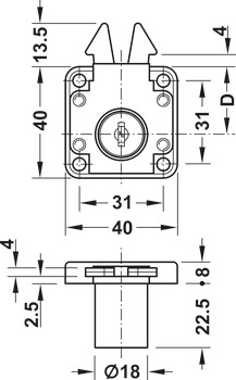 Aufschraub-Rollladenschloss, für fest montierten Plättchenzylinder, Dornmaß 24,5 mm