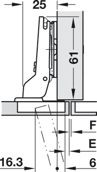 Topfscharnier, Häfele Metalla 510 A/SM 105°, für dünne Holztüren ab 10 mm, Mittel-/Zwillingsanschlag