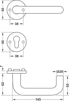 Türdrücker-Garnitur, FSB ASL® Modell 11 1070/12 1070 Aluminium