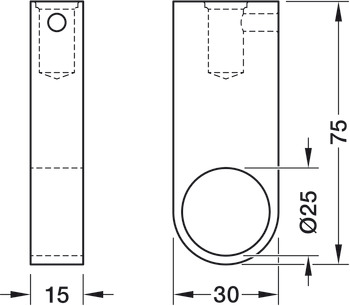 Schrankrohrmittelträger, für Schrankrohr rund Ø 25 mm