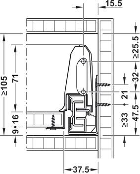Schubkasten-Garnitur, Häfele Matrix Box S35, Zargenhöhe 84 mm, Tragkraft 35 kg, mit Selbsteinzug und Dämpfung