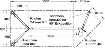 Eckknoten, starr, 45°, für Idea 400 Tischgestellsysteme