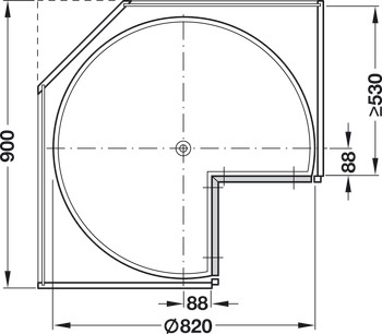 Dreiviertelkreis-Drehboden, für Unterschrank 900 x 900 mm