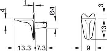 Bodenträger, zum Einstecken in Bohrloch-Ø 4 mm, Zinkdruckguss