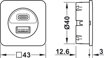 USB-Ladestation, Häfele Loox5, USB-A / USB-C, 24 V