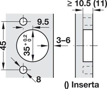 Topfscharnier, Blum Clip 100°, Mittel-/Zwillingsanschlag, für dünne Türen, mit Schließautomatik