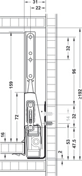 Frontauszug-Garnitur, Häfele Matrix Box P70, mit Panelhalter, Zargenhöhe 92 mm, Tragkraft 70 kg
