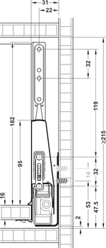 Frontauszug-Garnitur, Häfele Matrix Box P70, mit Panelhalter, Zargenhöhe 115 mm, Tragkraft 70 kg