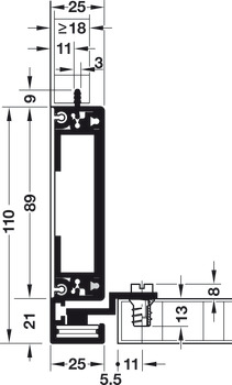 Schiebetürbeschlag, Häfele Slido Vertico 20 VF W, Vorfront – für 1 Türflügel