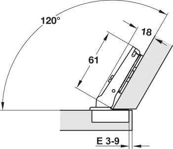 Topfscharnier, Häfele Duomatic 94°, für 30° Winkelanwendungen, aufschlagend