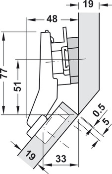 Winkelscharnier 45°, Blum Clip Top Blumotion 95°, für Eckschränke mit zurückgesetzten Fronten