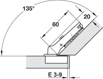 Topfscharnier, Häfele Metalla 510 A/SM 94°, für 45° Winkelanwendungen, aufschlagend