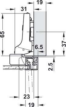 Topfscharnier, Clip Top Blumotion 95°, Mittel-/Zwillingsanschlag, für schmale Rahmen