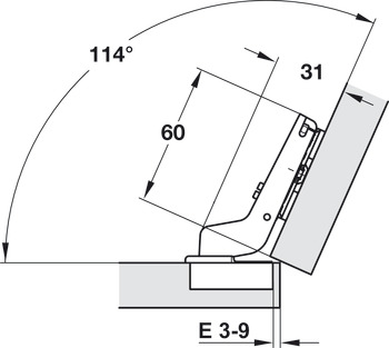 Topfscharnier, Häfele Metalla 510 A/SM 94°, für 24° Winkelanwendungen
