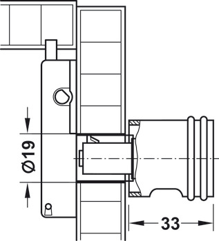 Drehknopf, Häfele Symo, Länge 33 mm, für Drehstangen-Schloss Standard-Nova, links