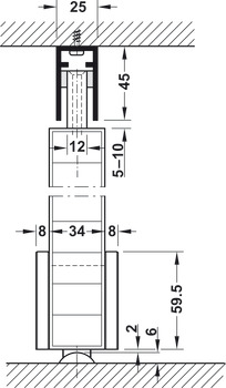 Schiebetürbeschlag, Häfele Slido D-Line802 150T, Garnitur, mit Segmentkreisrolle