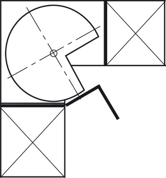 Dreiviertelkreis-Drehbeschlag, Häfele, für Eckschränke, mit Körben/Tablaren
