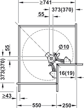 Dreiviertelkreis-Drehbeschlag, für Eckschrank, für 90°-Falttür
