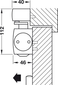 Obentürschließer, Geze TS 5000 E, mit elektromechanischer Feststellung, Normalmontage Bandseite, EN 2–6