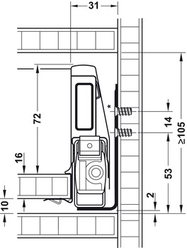 garniture de tiroir à l'anglaise, Häfele Matrix Box P70, hauteur de côtés 92 mm, capacité de charge 70 kg