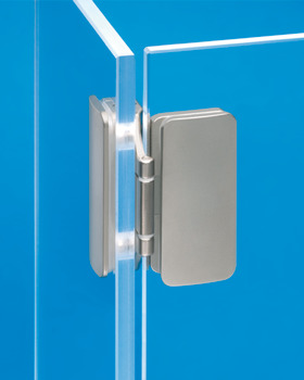Charnière pour portes en verre, affleurant, jeu 3 mm, angle d'ouverture 180°