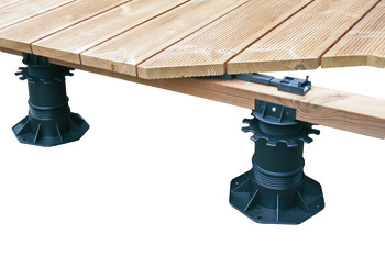 Pieds de terrasse réglables, pour pose sur construction en bois, avec plots supports réglables en hauteur