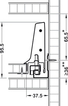 Tiroir, Blum Tandembox antaro, avec rail de corps Blumotion, hauteur de système M, hauteur de côtés 83 mm