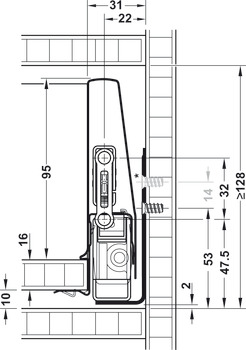 Extension frontale, Häfele Matrix Box P50, hauteur de côtés 115 mm, capacité de charge 50 kg