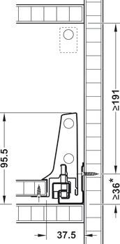 Garniture d'extension frontale, Blum Tandembox antaro, avec rail de corps Blumotion, galerie D, hauteur de système M, hauteur de côtés 83 mm