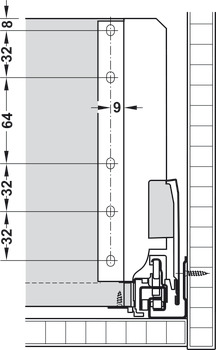 Garniture d'extension frontale, Blum Tandembox antaro, avec rail de corps Blumotion, galerie D, hauteur de système M, hauteur de côtés 83 mm