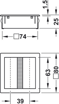Passage de câbles, Dimension de découpe 74 x 74 mm, 1 partie