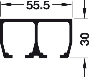 Rail de roulement double, en haut, pour épaisseurs de vantail 19 et 22 mm