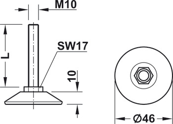 Vis de réglage, filetage M8 et M10, rigide, avec plateau de pied en acier
