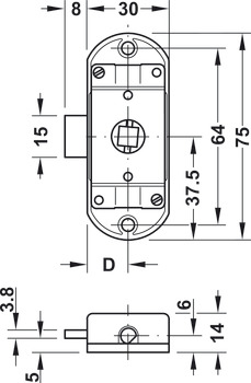 Serrure espagnolette, solution de montage 30 mm, Piccolo-Nova, axe 15 ou 25 mm