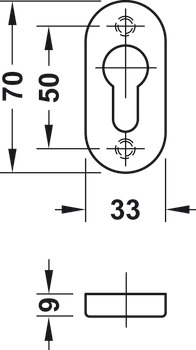 rosace cyl. profilé (clé I), acier inox, Startec, pour porte à cadre tubulaire, PDH5