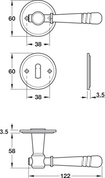 Garniture de béquilles de porte, acier/laiton teinté, Scheitter, modèle 185Z/284/285