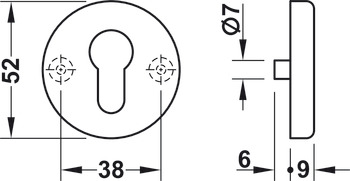 rosace cyl. profilé (clé I), Aluminium, Hoppe, rosace clé I, modèle 42KVS