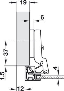 Charnière à corps, Häfele Metallamat A, pose médiane/jumelée, angle d'ouverture 110°