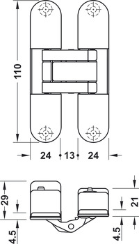 Paumelle de porte, Startec H12, à pose invisible, pour portes intérieures à recouvrement jusqu'à 60 kg