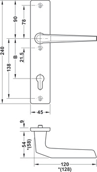 Garniture de sécurité, aluminium, A91.12 SB2-LS, plaque longue