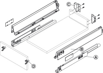 Extension frontale, Blum Tandembox antaro, avec rail de corps Blumotion, hauteur de système N, hauteur de côtés 68 mm