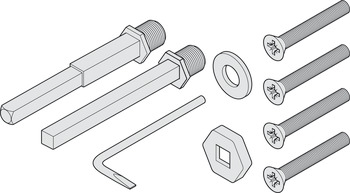 Kit de montage, avec carré pour porte palière 8 mm ou avec carré pour porte palière décalé de 10 à 8 mm