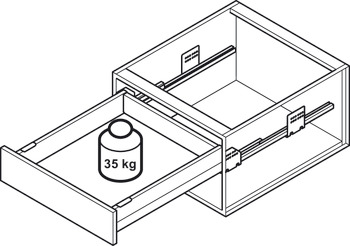 garniture de tiroir à l'anglaise, Häfele Matrix Box P35, hauteur de côtés 92 mm, capacité de charge 35 kg