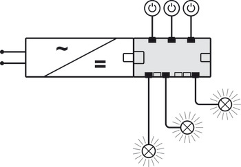 distributeur à 6 voies, Häfele Loox5 12 V avec fonction interrupteur 2 pôles (monochrome)