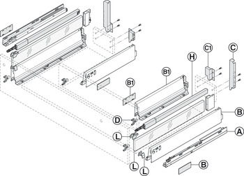 Rail de corps, Tip-On Blumotion, pour extension frontale de meuble d'évier Blum Tandembox antaro