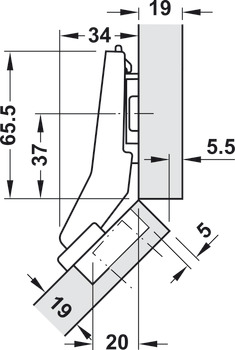 Charnière à corps, Blum Clip Top Blumotion 95°, pour éléments d'angle avec façades en retrait